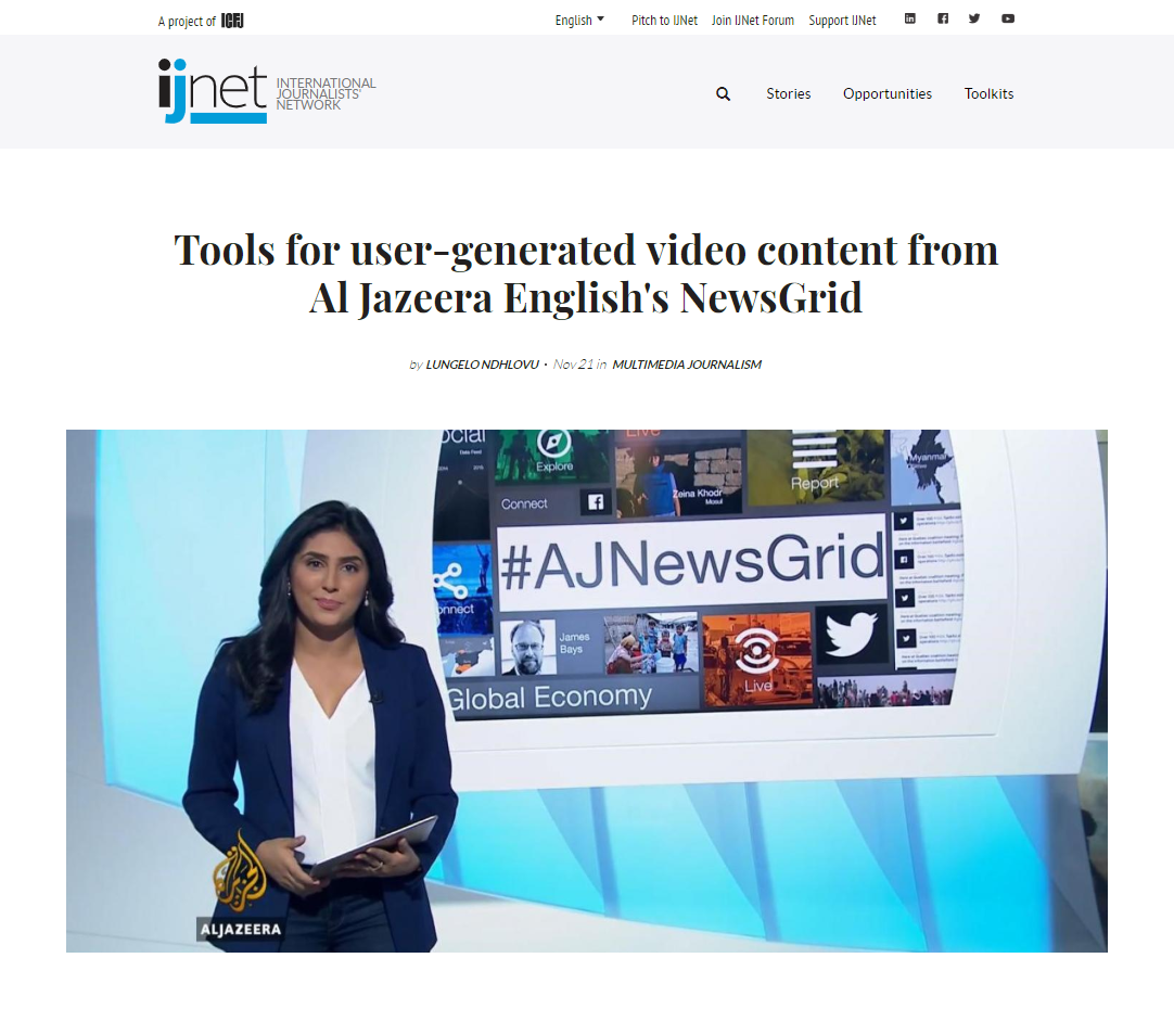 Tools for user-generated video content from Al Jazeera English’s NewsGrid
